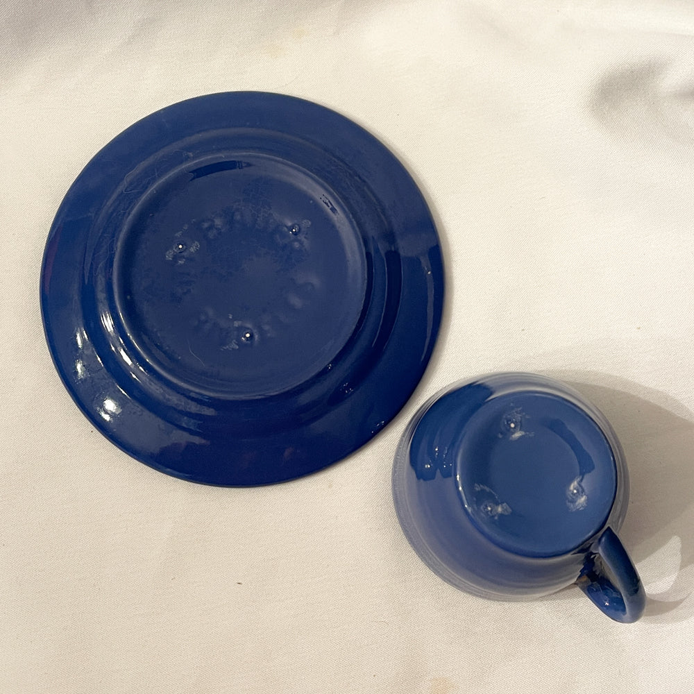 Bauer Pottery Ring Cobalt Blue Cup & Saucer - 1940s