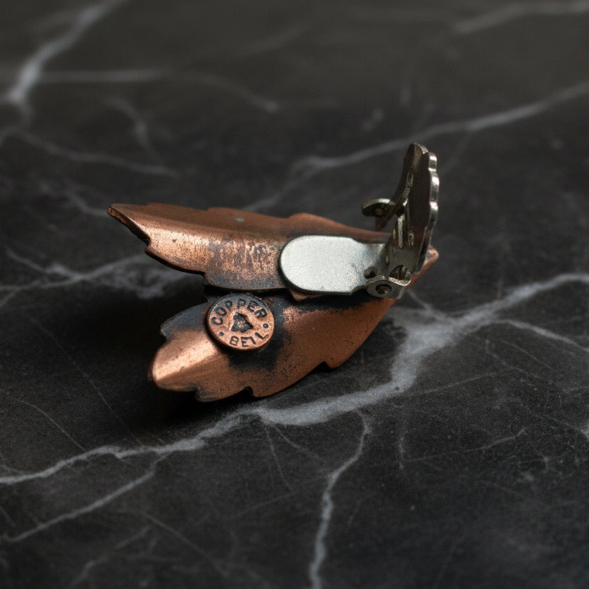 Vintage Bell Trading Post Copper Leaf Clip-On Earrings | USA 1950s–60s