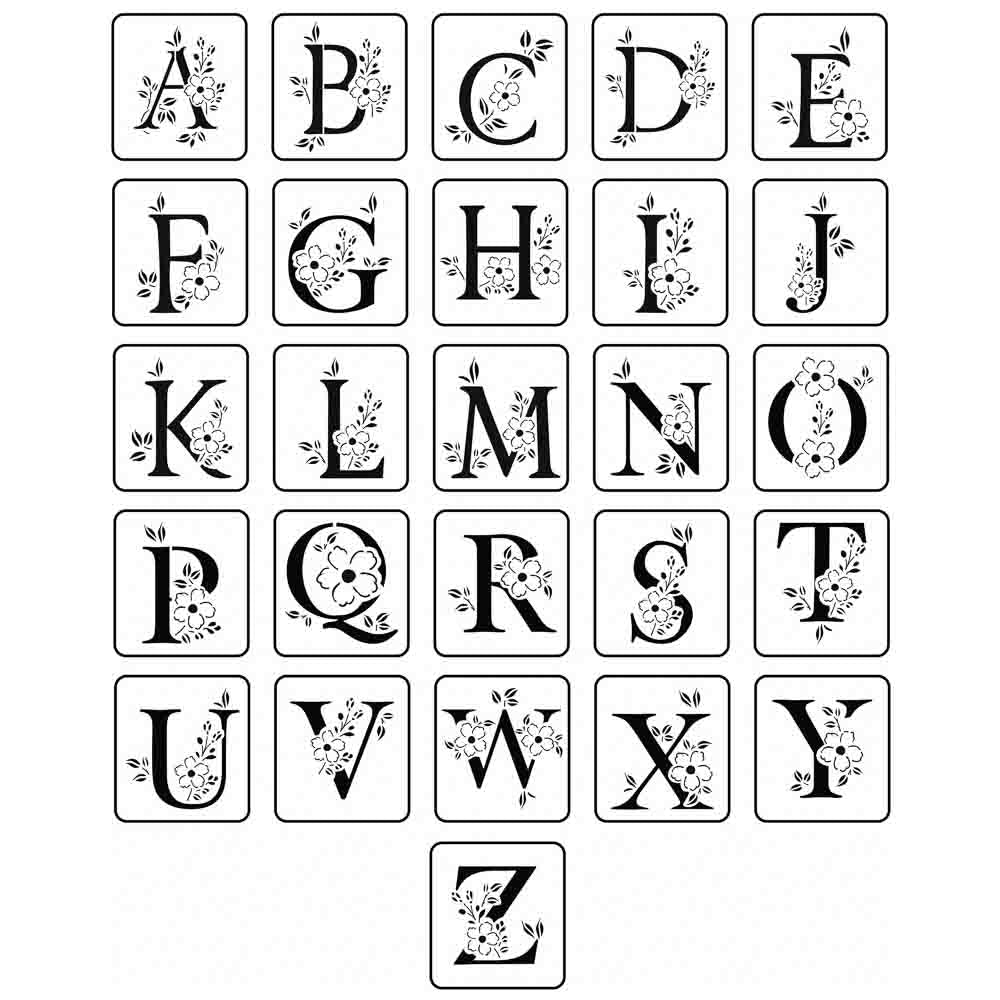 Floral Monogram Alphabet Stencil Pack - JRV