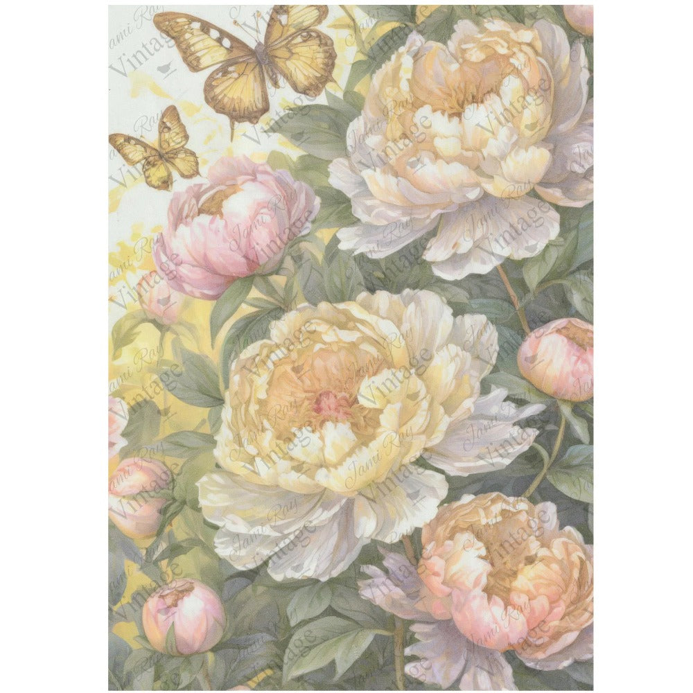 JRV A4 Rice Paper - Peony Butterfly