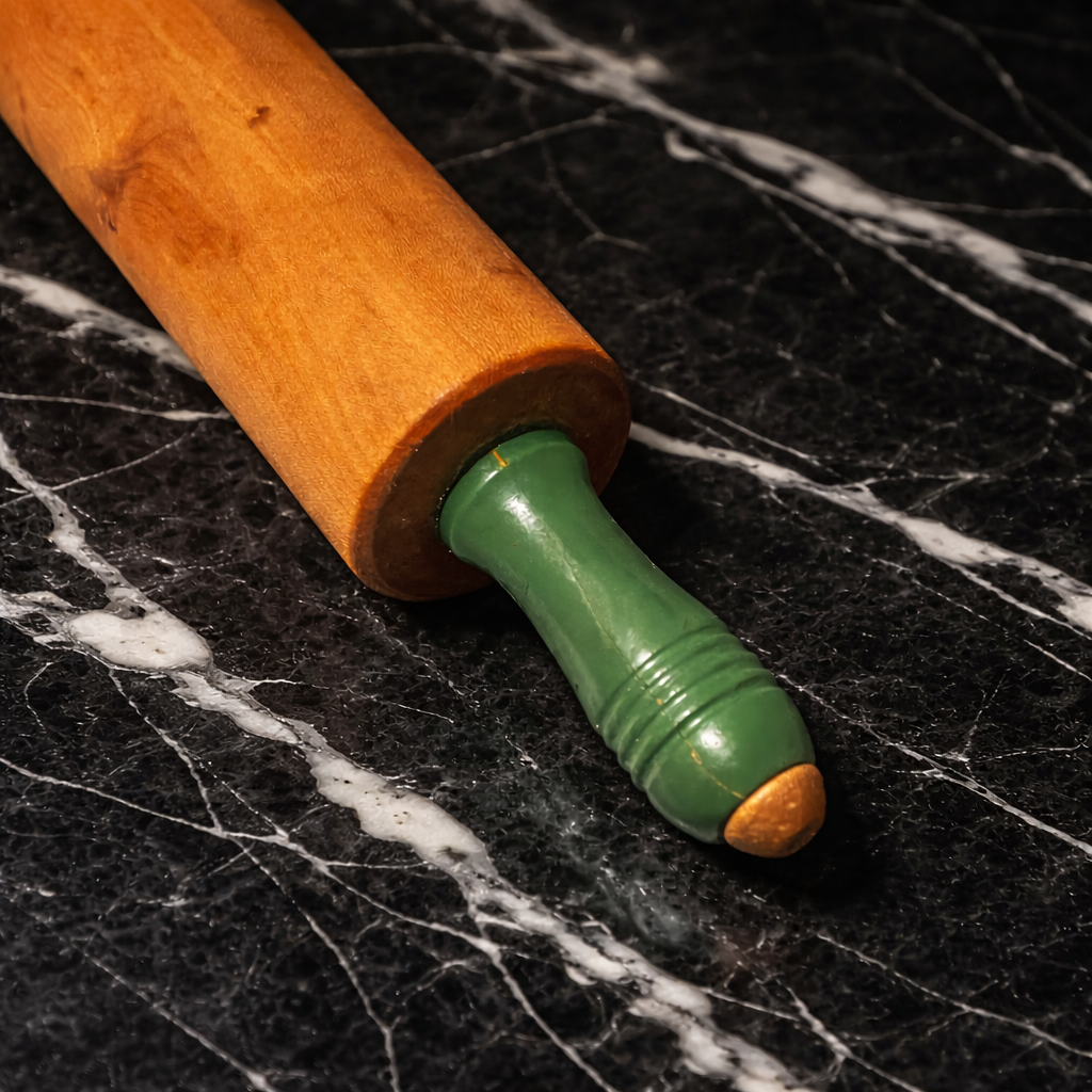 Vintage Munising Wood Rolling Pin with Green Handles