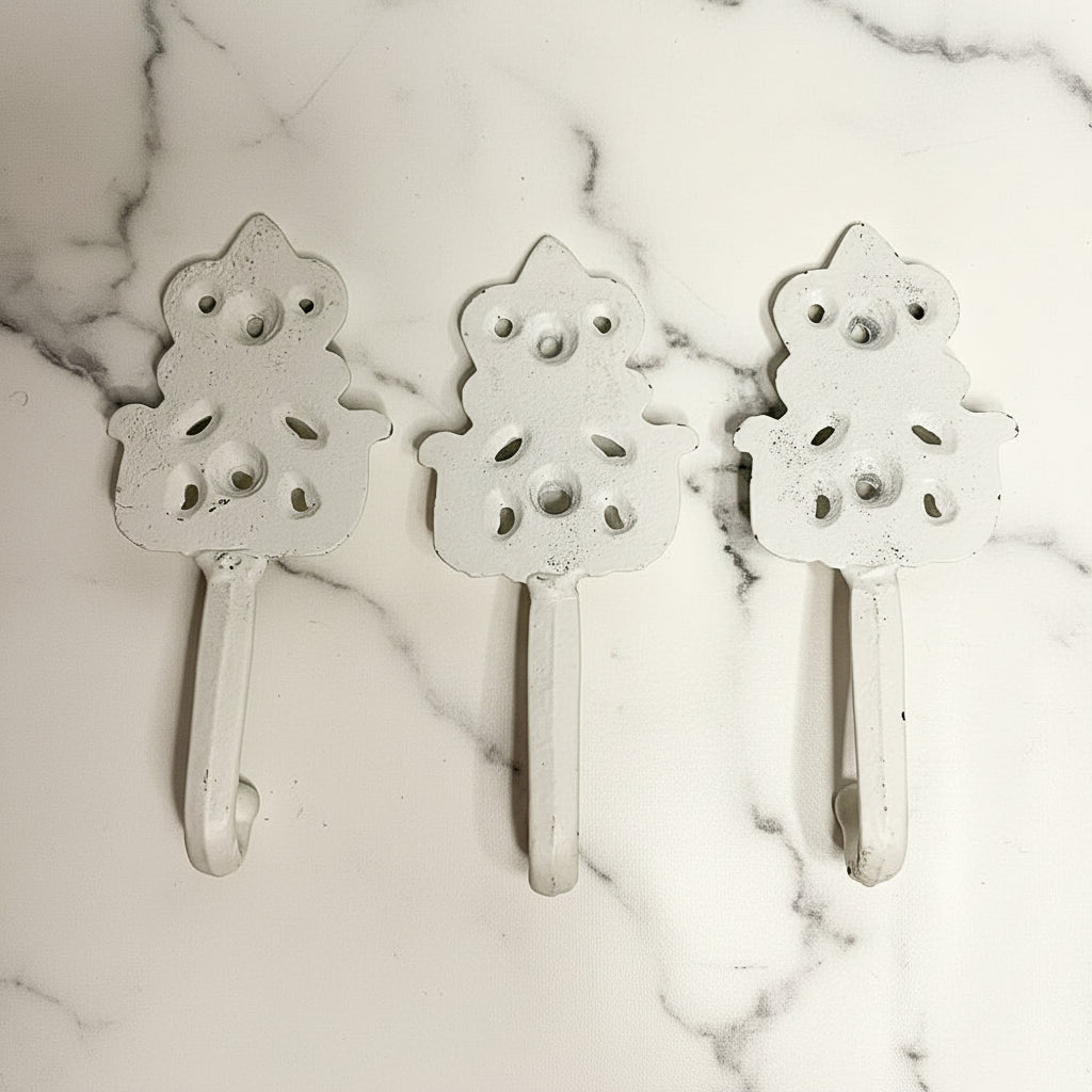 Decorative White Cast Iron Wall Hook - Set of 3