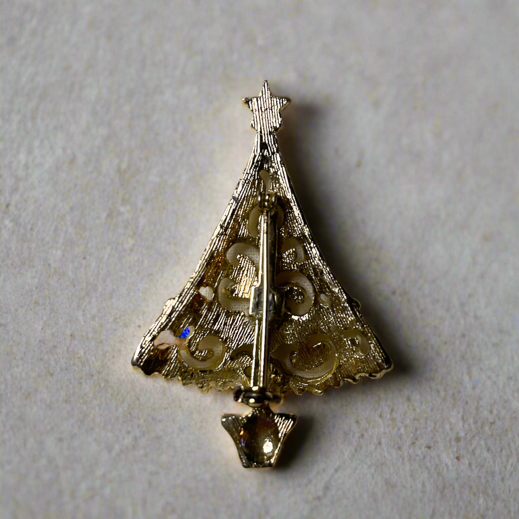 Christmas Tree Brooch with Rhinestones