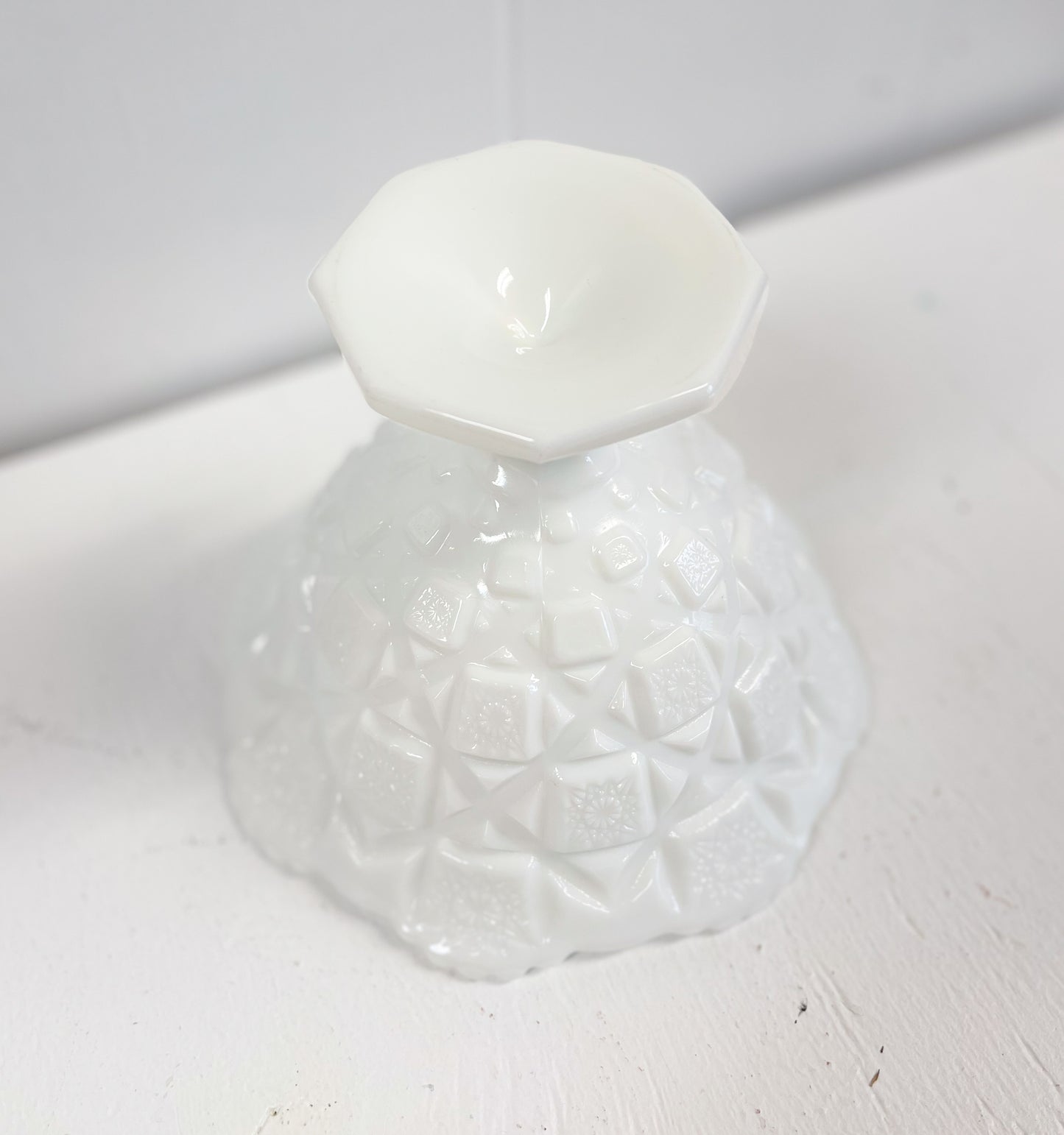 1940s Westmoreland Old Quilt Milk Glass Footed Bell Bowl