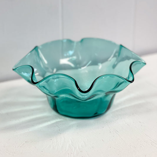 Hand Blown Teal Glass Bowl-Unknown-Decorative Bowl-Stockton Farm