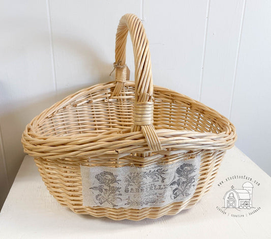 Large Handled Basket with French Label-Stockton Farm-Handled Basket-Stockton Farm