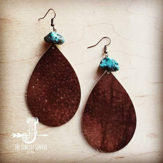 Leather & Turquoise Teardrop Earrings by The Jewelry Junkie-The Jewelry Junkie-Earrings-Stockton Farm