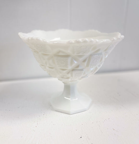 Old Quilt Milk Glass Footed Bell Bowl by Westmoreland-Westmoreland-Milk Glass-Stockton Farm