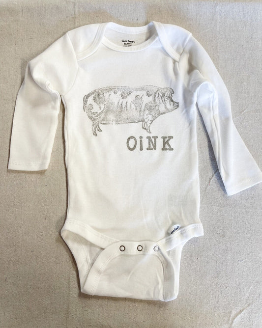 Pig Printed Baby Cotton One-Piece 6-9 Months Long Sleeve-Stockton Farm-Baby One-Piece-Stockton Farm