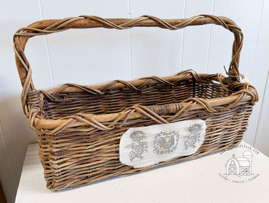 Vintage Handled Basket with French Label-Unknown-Vintage Basket-Stockton Farm