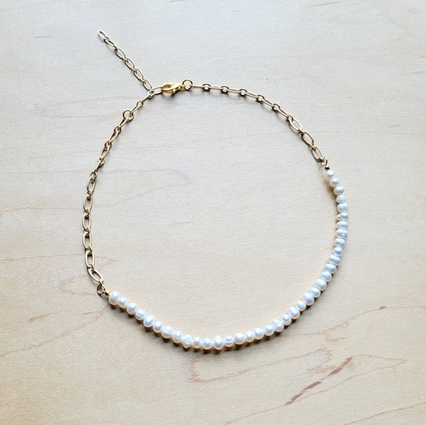 Genuine Freshwater Pearl Necklace w/ Gold Chain Accent