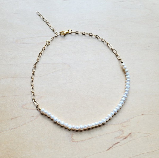 Genuine Freshwater Pearl Necklace w/ Gold Chain Accent