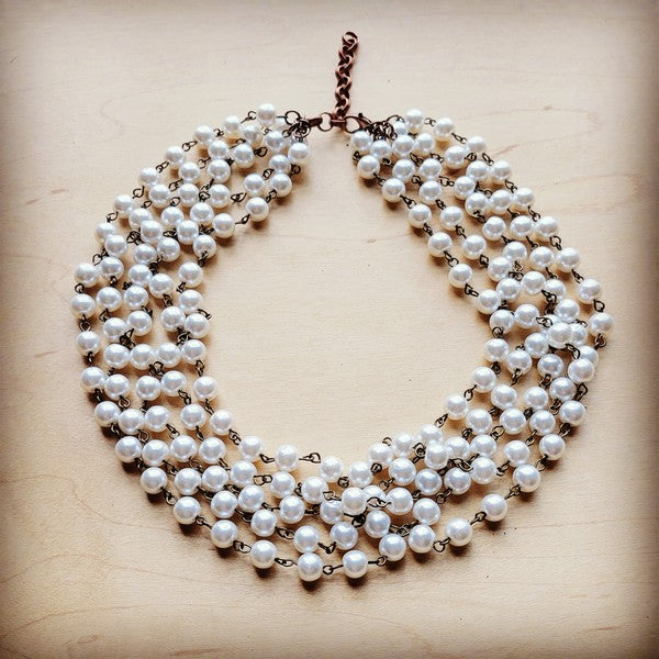 Five Strand Glass Pearl Collar Length Necklace