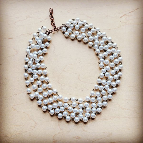 Five Strand Glass Pearl Collar Length Necklace