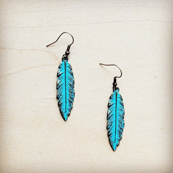 Burnished Feather Antique Copper Earrings