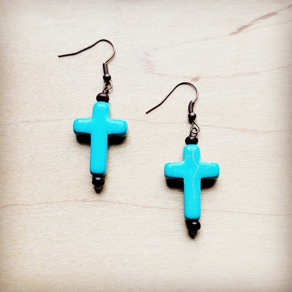 Blue Turquoise Cross Earrings