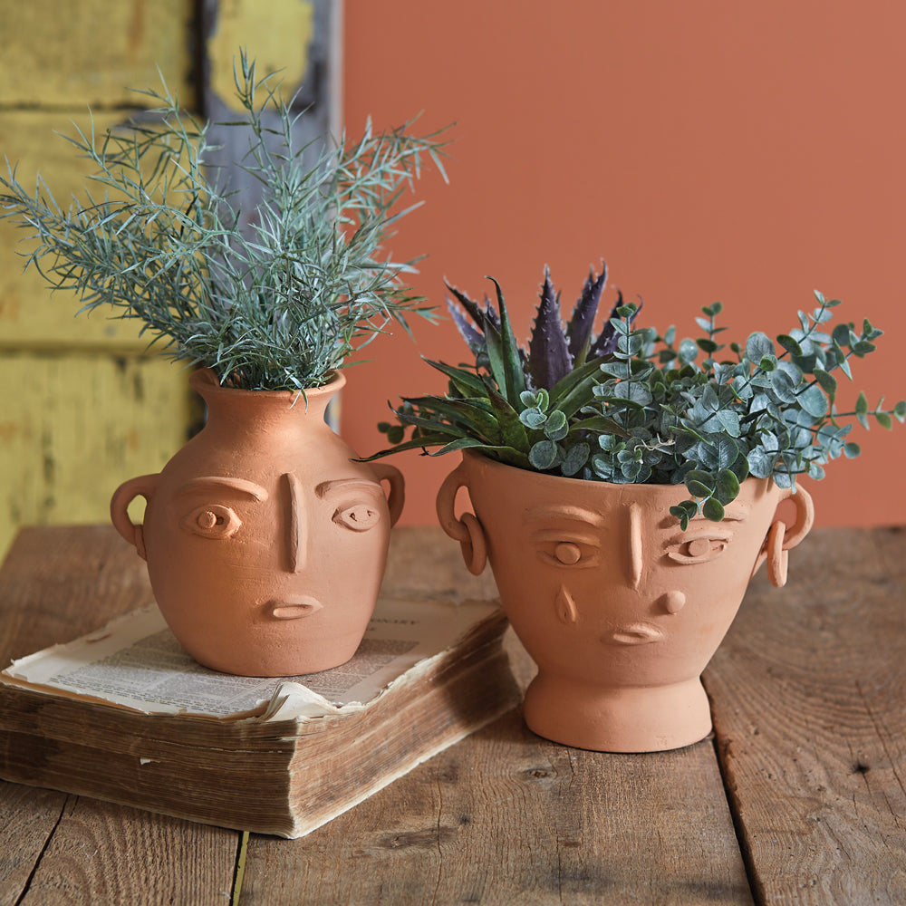 Abstract Face Terracotta Planter