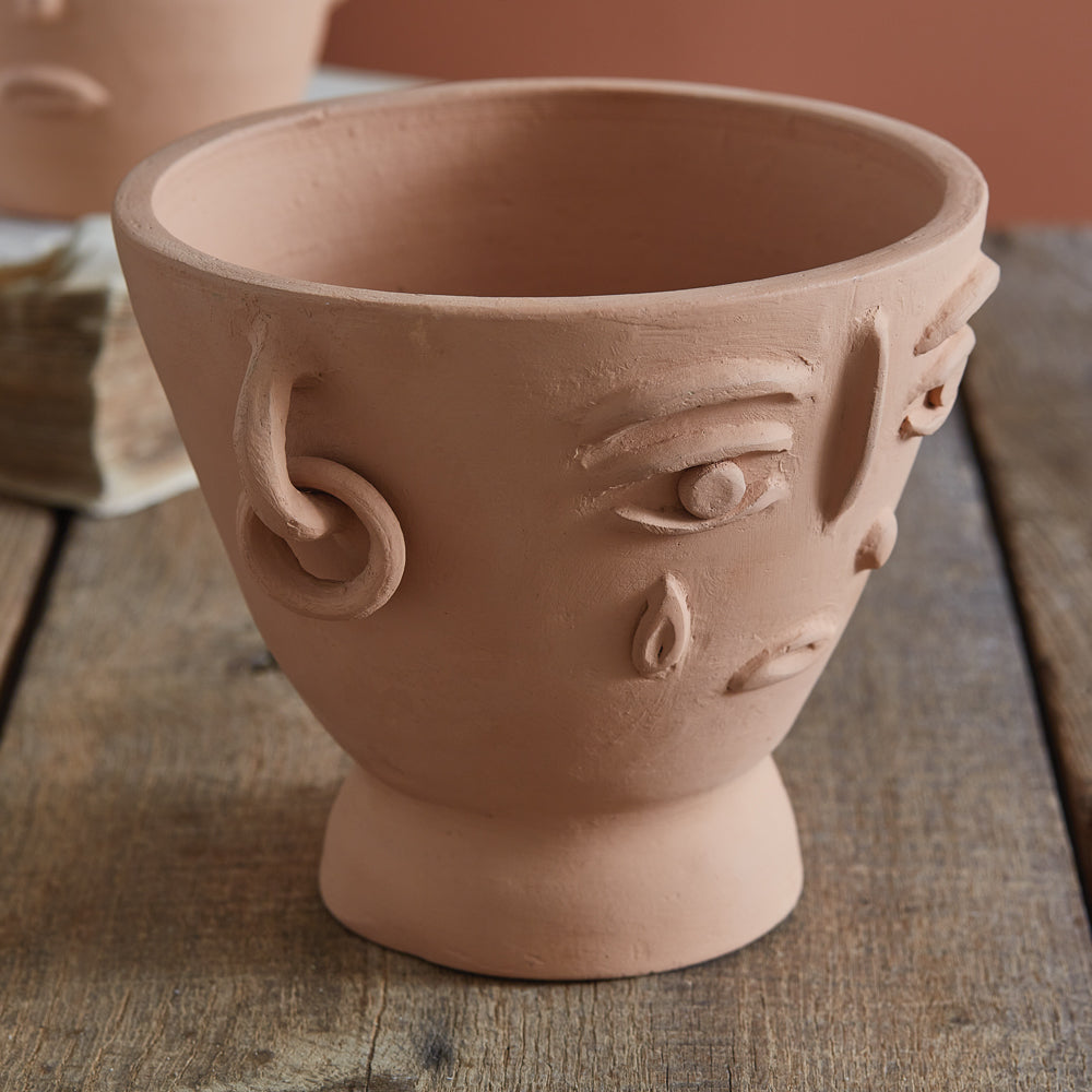 Abstract Face Terracotta Planter