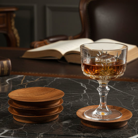 Vintage Acacia Wood Coaster Set of 4 | Made in Thailand 4" x .5" 