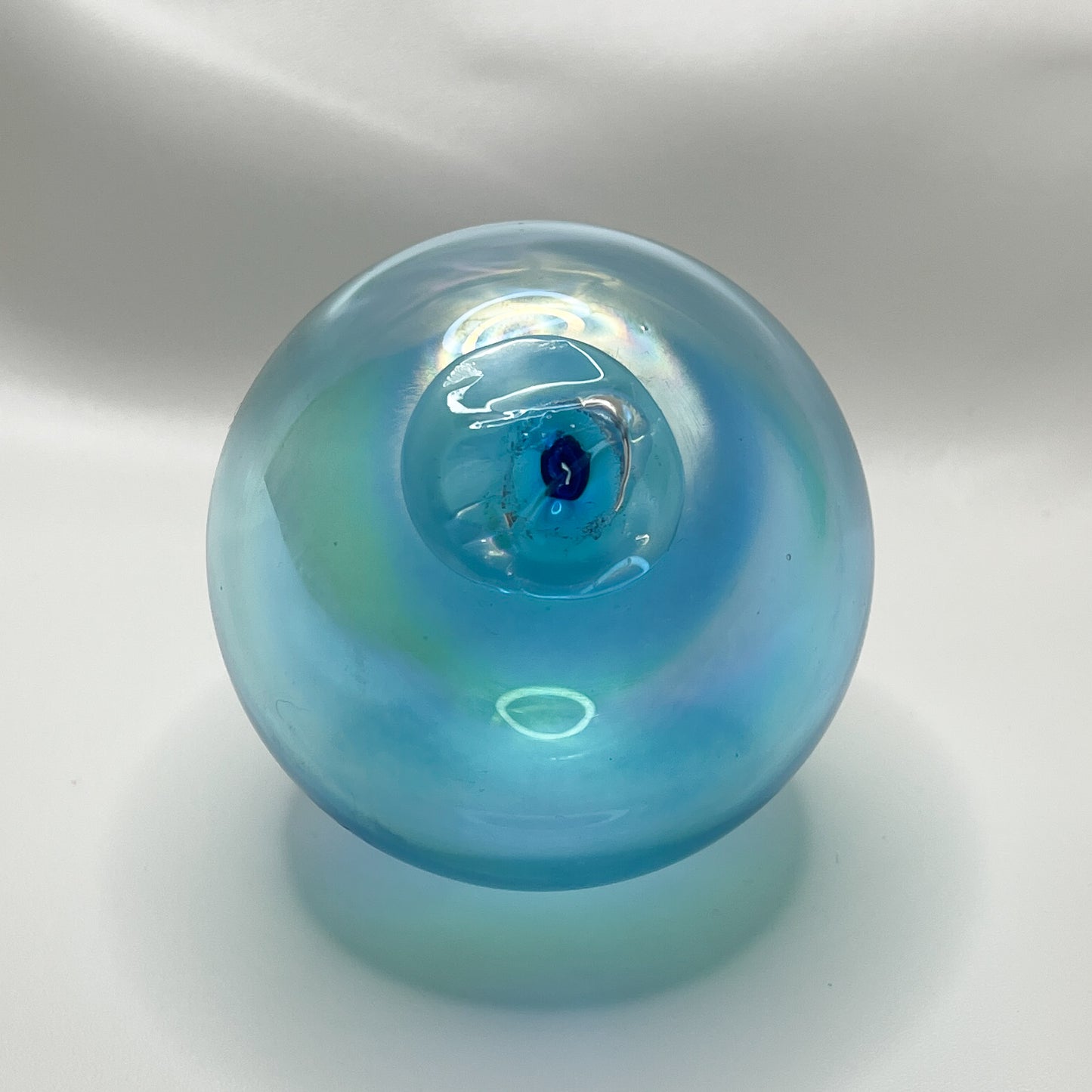 Hand Blown Aqua Luster Art Glass Sphere