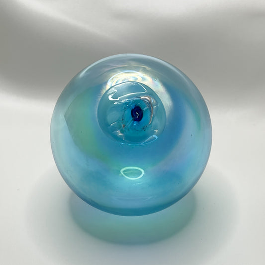 Hand Blown Aqua Luster Art Glass Sphere