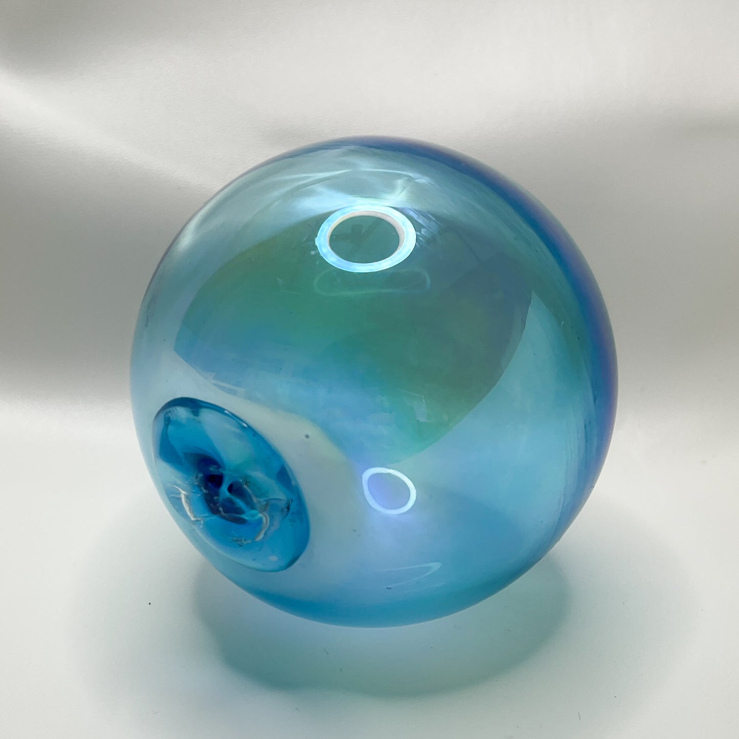 Hand Blown Aqua Luster Art Glass Sphere