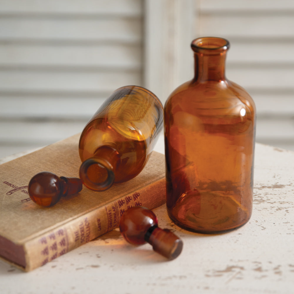 Amber Glass Bottles with Stoppers - Set of 2