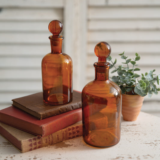 Amber Glass Bottles with Stoppers - Set of 2