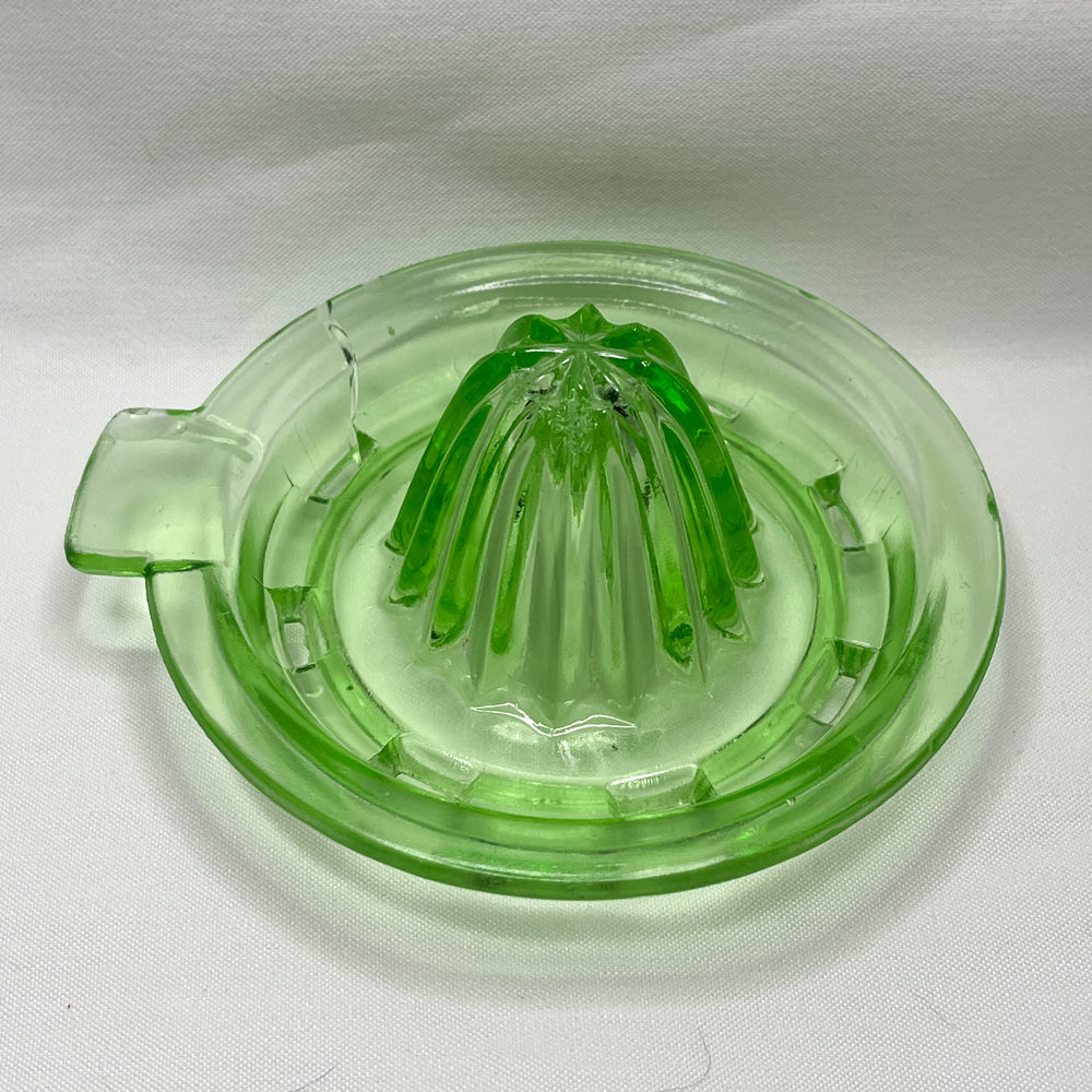 Anchor Hocking Block Optic Green Fruit Reamer - 1930s