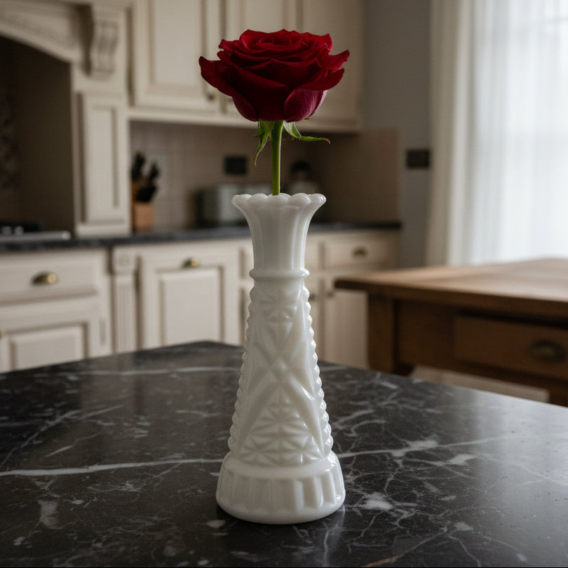 1960s Anchor Hocking Stars & Bars Milk Glass Bud Vase