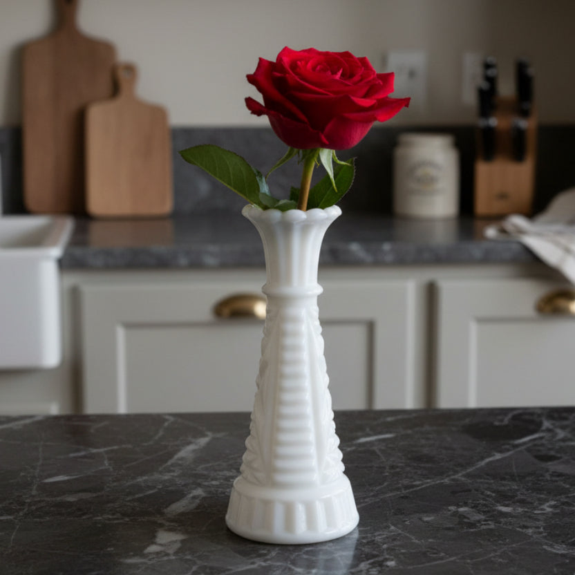 1960s Anchor Hocking Stars & Bars Milk Glass Bud Vase