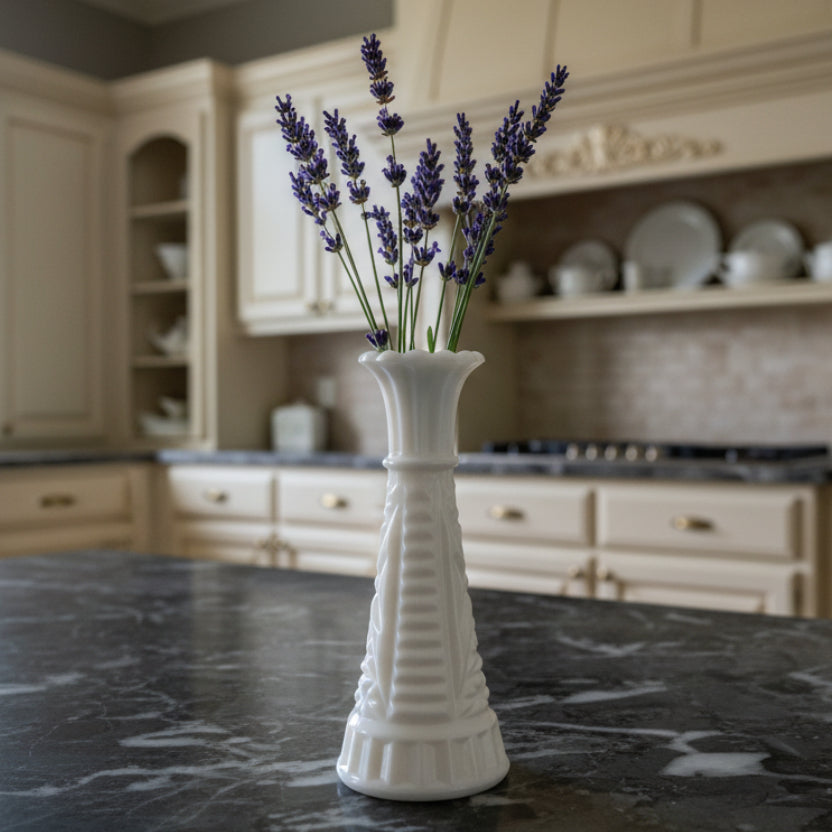 1960s Anchor Hocking Stars & Bars Milk Glass Bud Vase