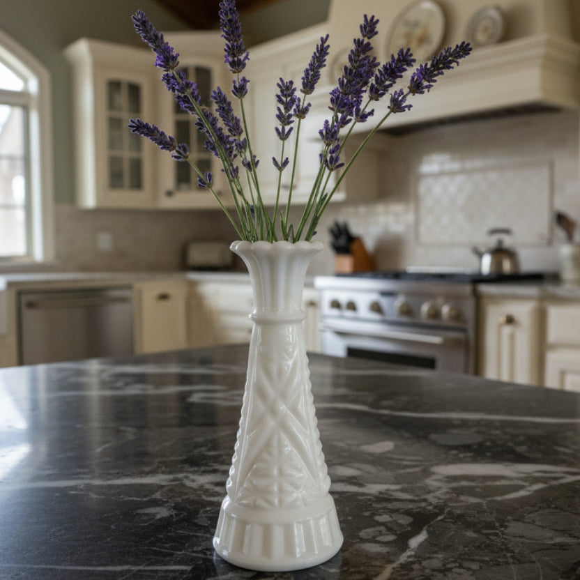 1960s Anchor Hocking Stars & Bars Milk Glass Bud Vase