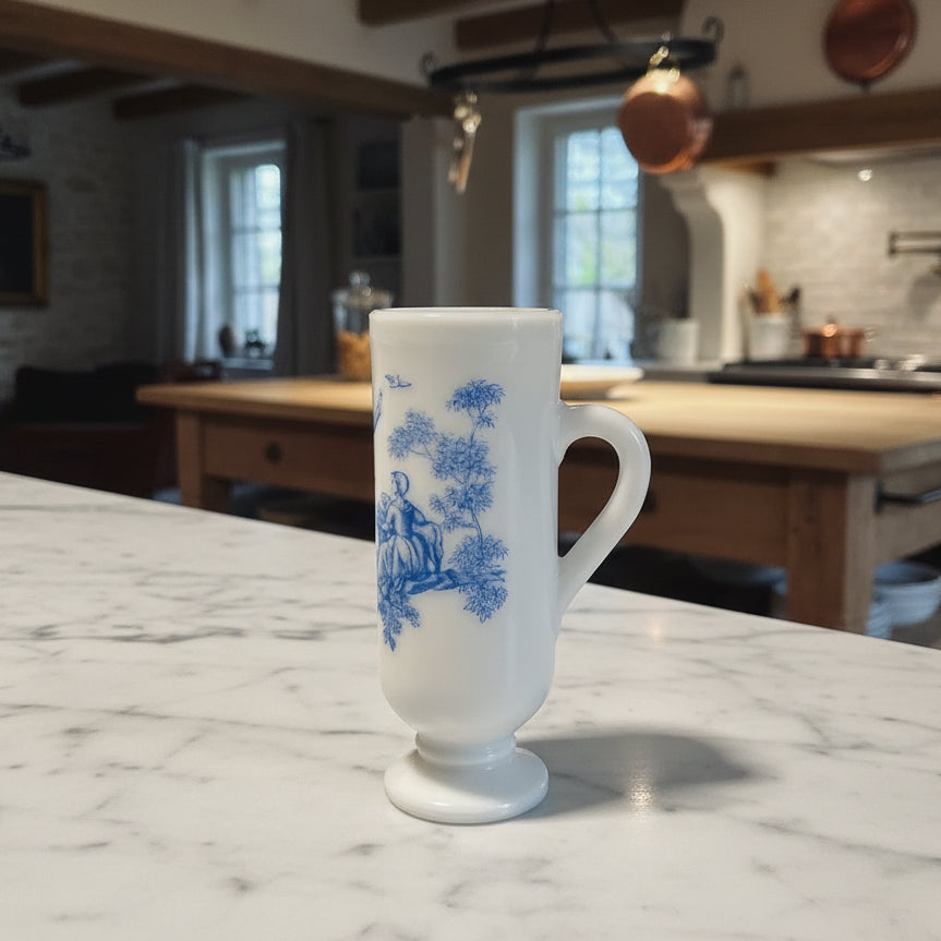 1960s Avon Milk Glass Demitasse Blue Toile Mug - Set of 6