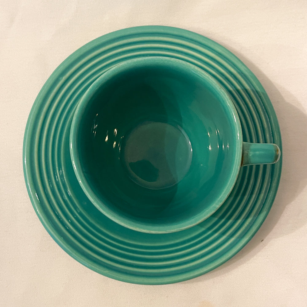 Bauer Pottery Ring Jade Cup & Saucer - 1940s