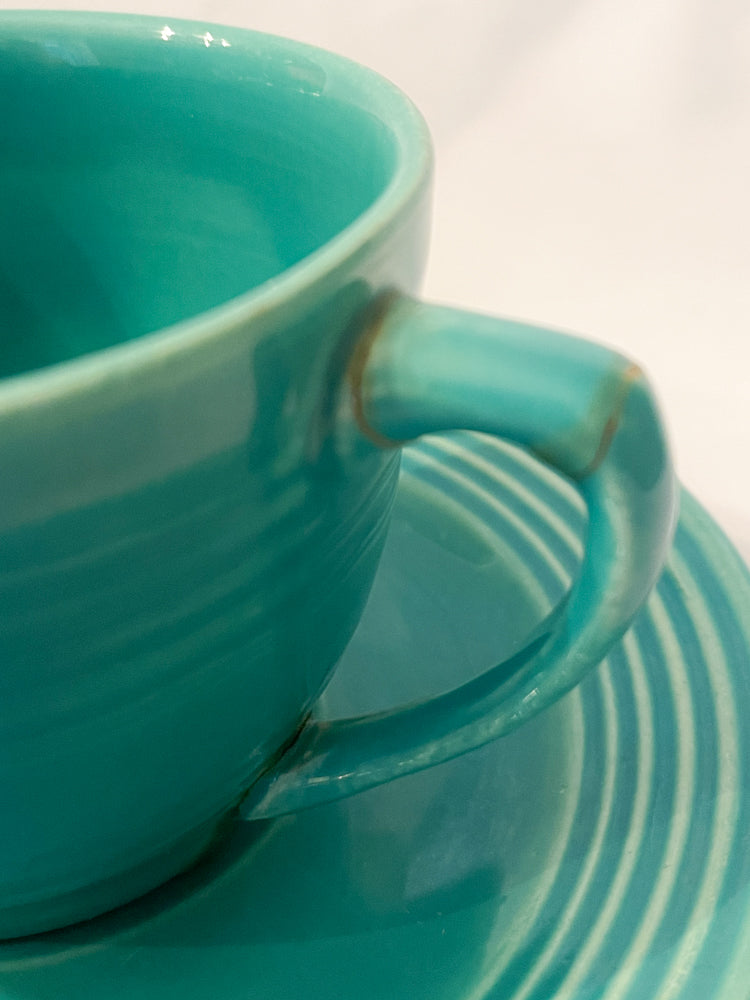 Bauer Pottery Ring Jade Cup & Saucer - 1940s