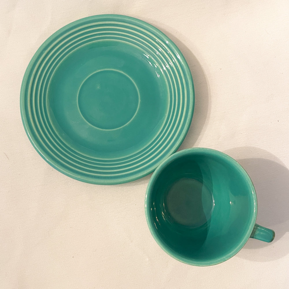 Bauer Pottery Ring Jade Cup & Saucer - 1940s