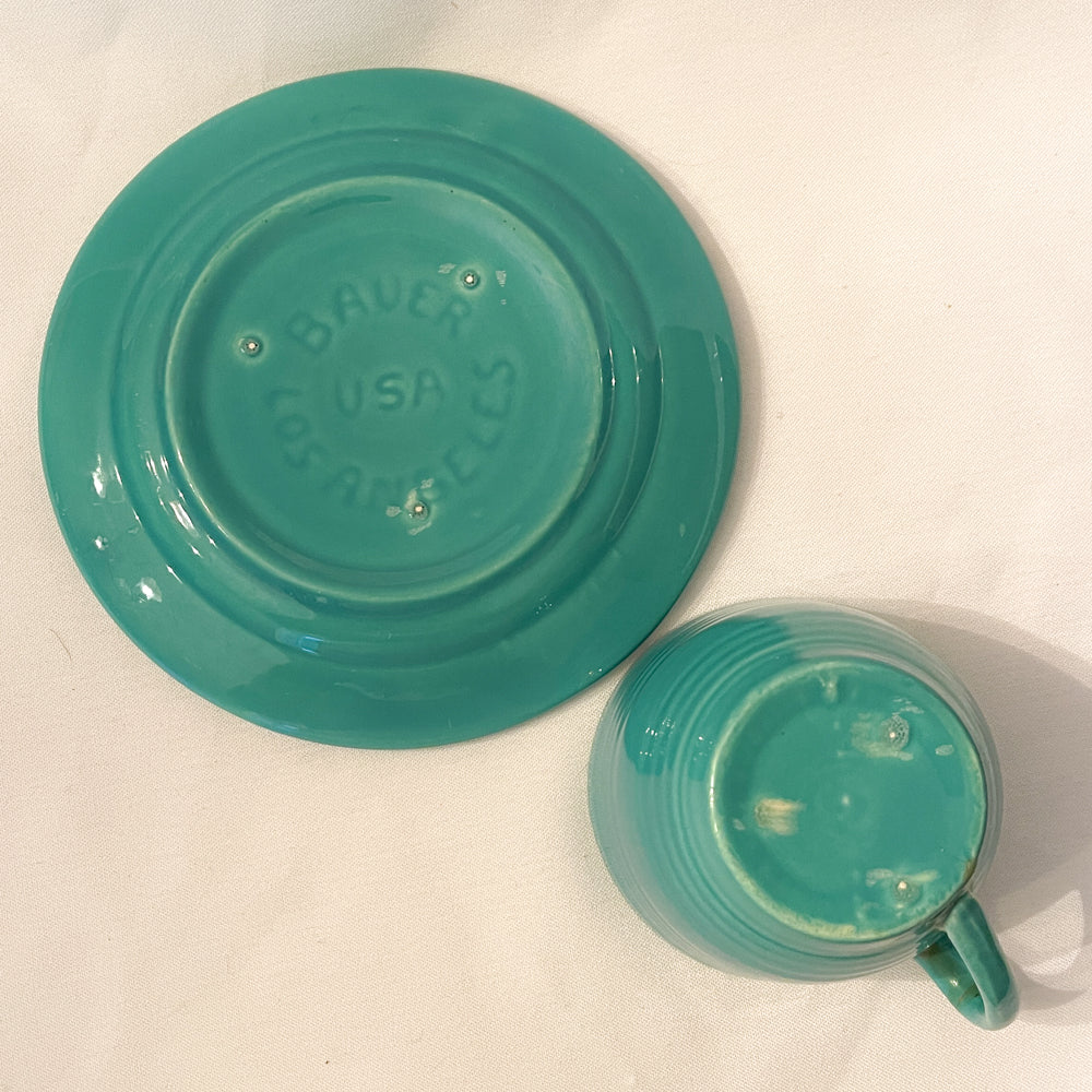 Bauer Pottery Ring Jade Cup & Saucer - 1940s