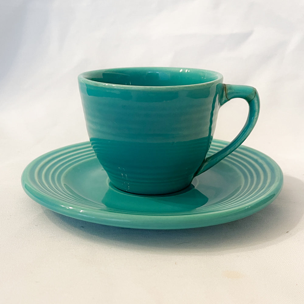 Bauer Pottery Ring Jade Cup & Saucer - 1940s