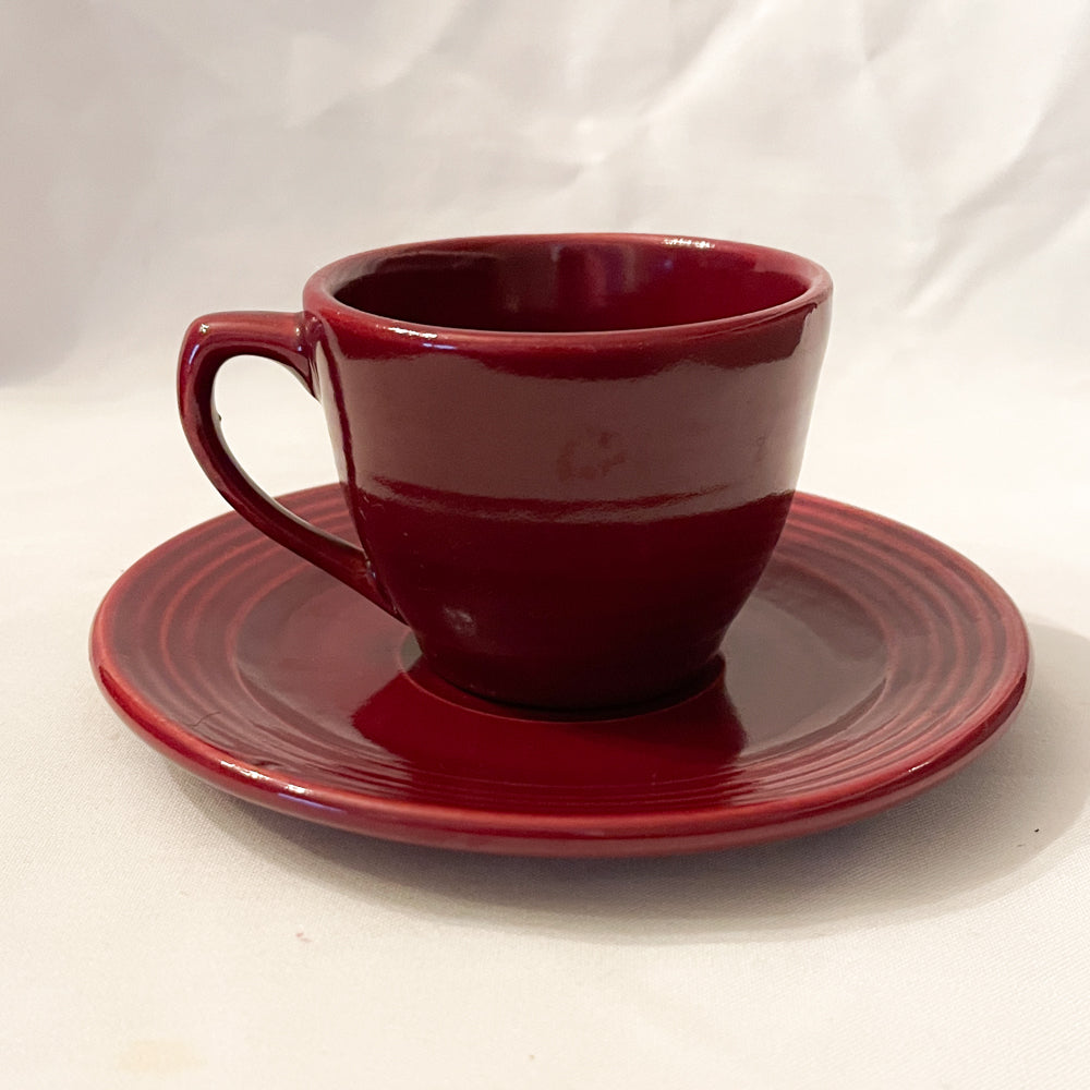 Bauer Pottery Ring Burgundy Cup & Saucer - 1940s