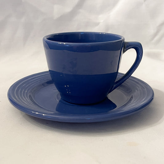 Bauer Pottery Ring Cobalt Blue Cup & Saucer - 1940s