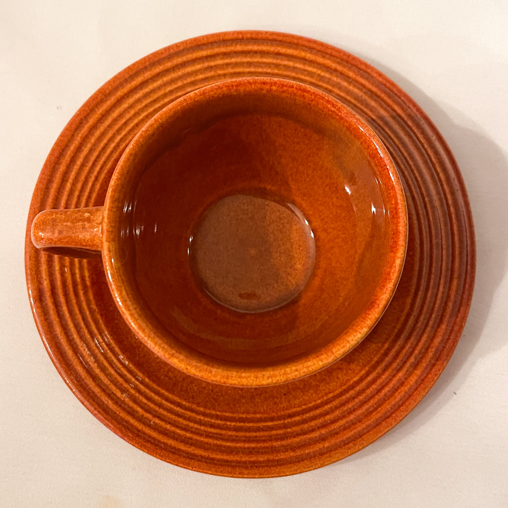 Bauer Pottery Ring Papaya Cup & Saucer - 1940s