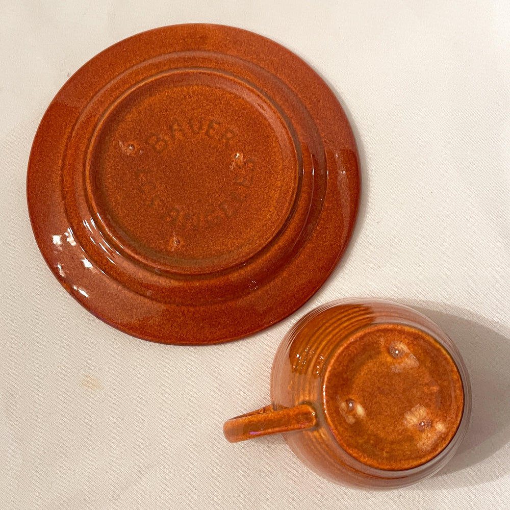 Bauer Pottery Ring Papaya Cup & Saucer - 1940s