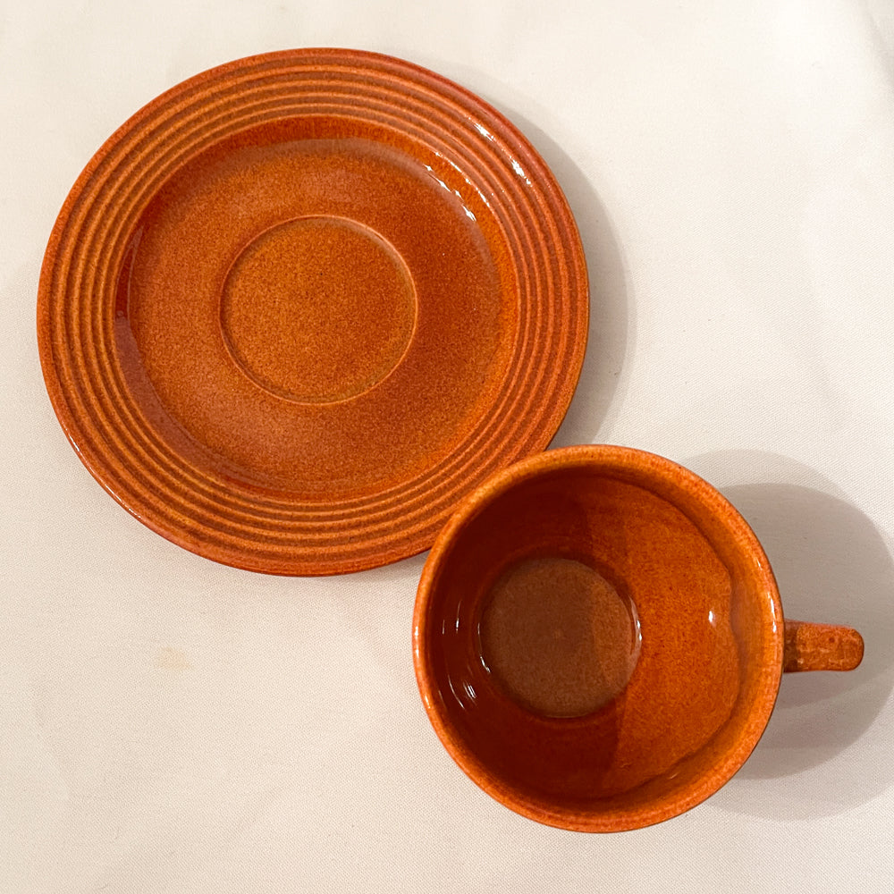 Bauer Pottery Ring Papaya Cup & Saucer - 1940s