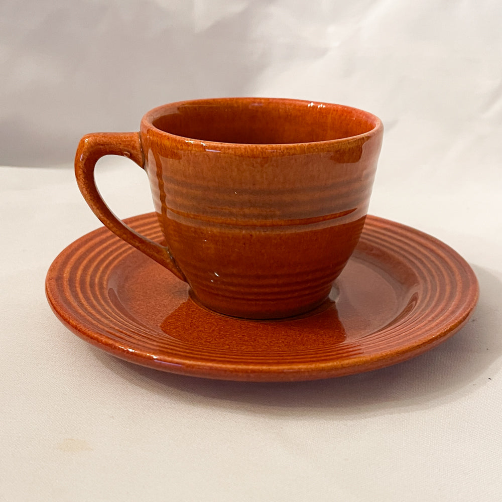 Bauer Pottery Ring Papaya Cup & Saucer - 1940s