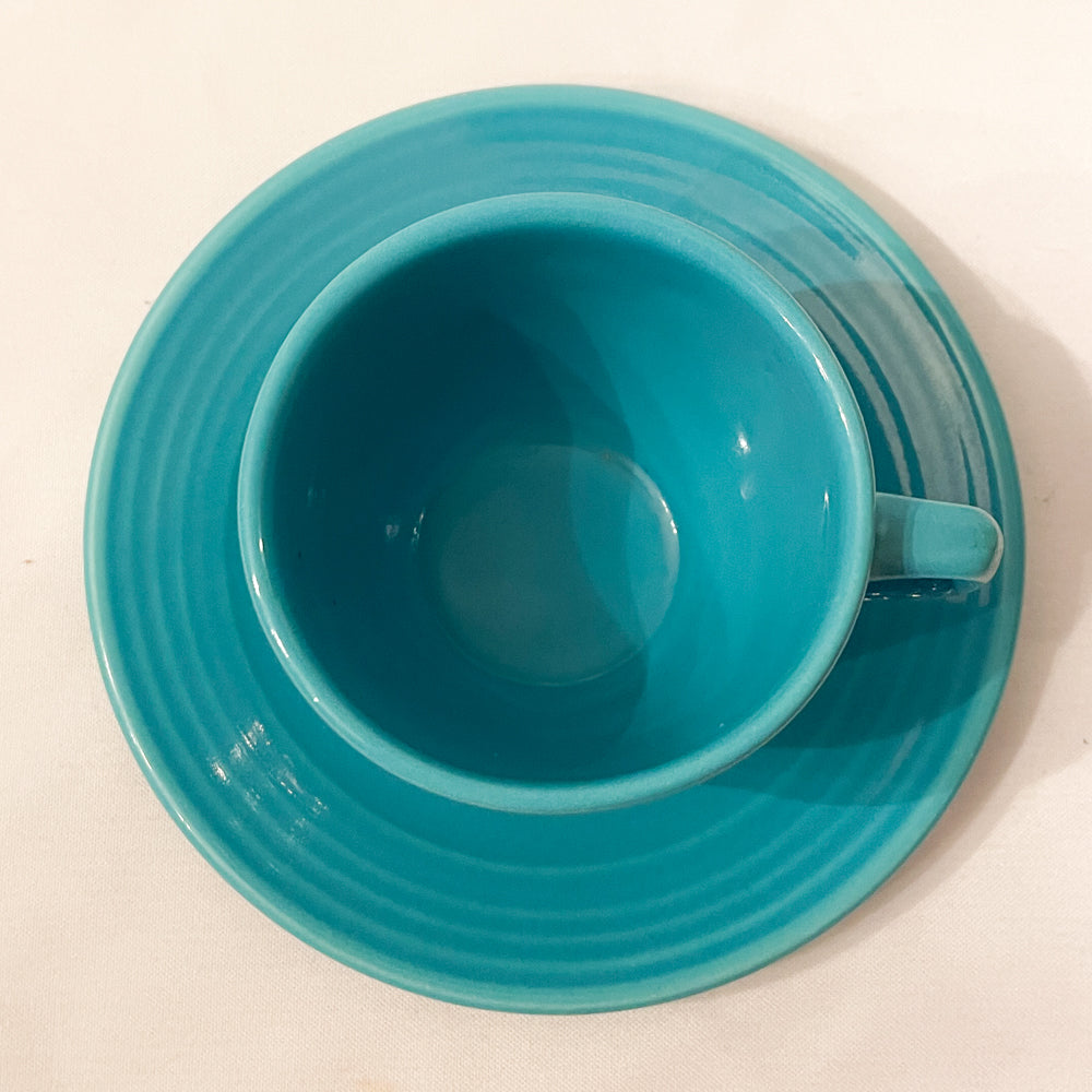 Bauer Pottery Ring Turquoise Cup & Saucer - 1940s