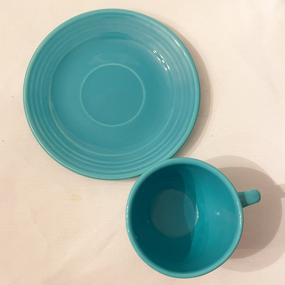 Bauer Pottery Ring Turquoise Cup & Saucer - 1940s