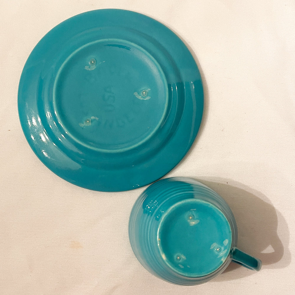 Bauer Pottery Ring Turquoise Cup & Saucer - 1940s