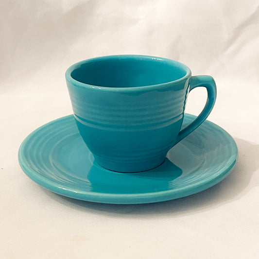 Bauer Pottery Ring Turquoise Cup & Saucer - 1940s