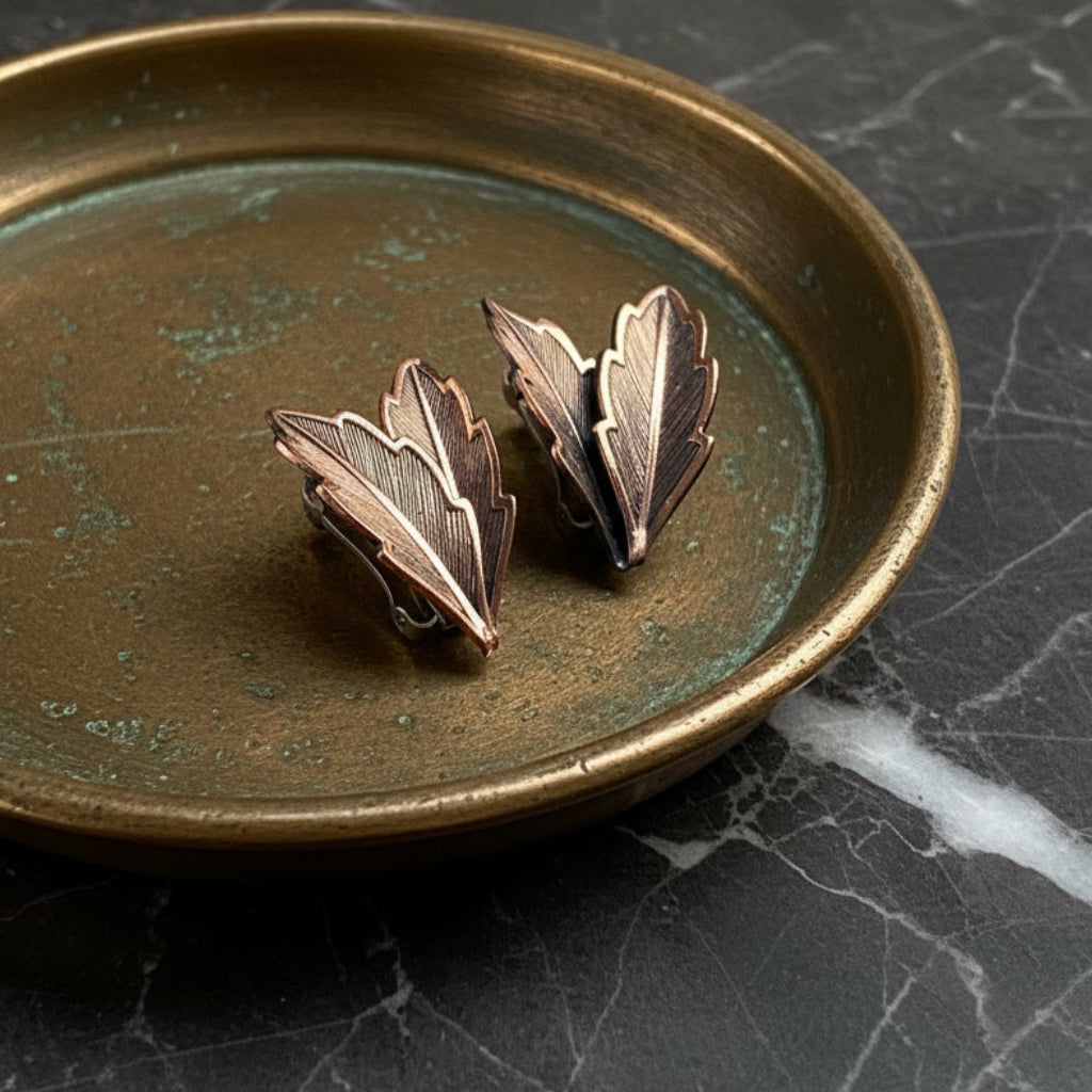 Vintage Bell Trading Post Copper Leaf Clip-On Earrings | USA 1950s–60s